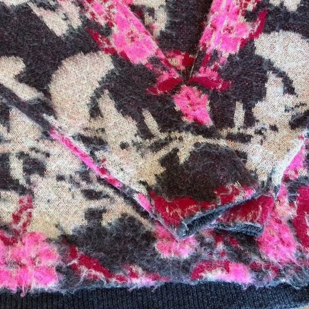 Free People Primrose Floral V-Neck Oversize Tunic Sweater Size Small